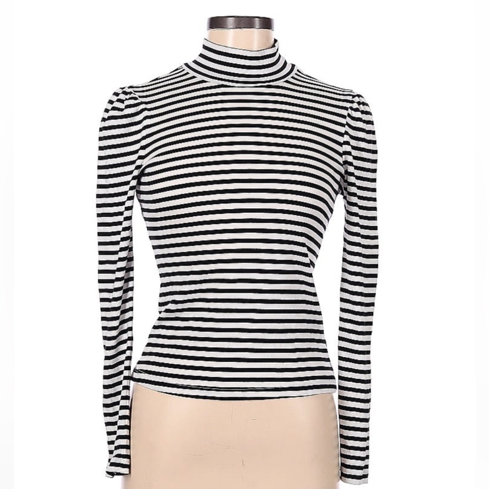Splendid Black and White Striped Women's Mock Turtleneck